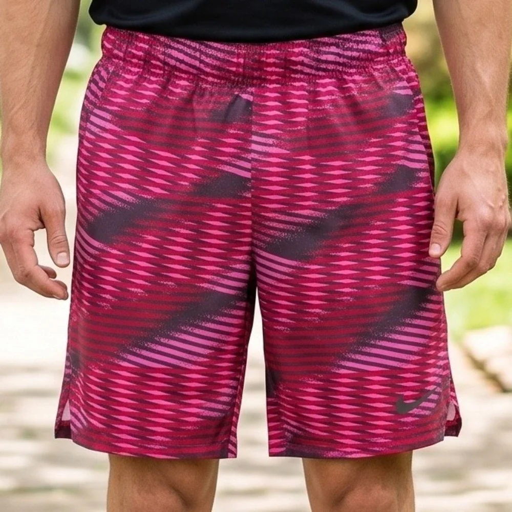 Nike Dri-FIT Mens Pink Black Digital Wave Athletic Training Shorts 5537